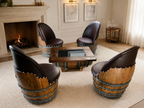 Whiskey & Wine Barrel Coffee Table Set — 4 Chairs