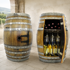 Whiskey & Wine Barrel Display Cabinet — Stemware Shelf, Door Storage