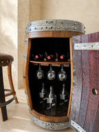 Whiskey & Wine Barrel Multi-Use Bar — Display Cabinet, Stemware Shelf