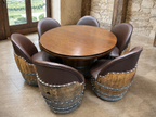 Whiskey & Wine Barrel Game Table Set — Poker Top and Dining Top Included, 6 Chairs