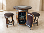 Whiskey & Wine Barrel Round Top with Glass Center — Wire-Brushed Oak, Fits 53–59 Gal