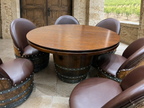 Whiskey & Wine Barrel Game Table Set — Poker Top and Dining Top Included, 6 Chairs