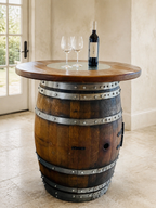 Whiskey & Wine Barrel Round Top with Glass Center — Wire-Brushed Oak, Fits 53–59 Gal