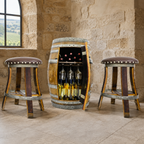 Whiskey & Wine Barrel Display Cabinet — Stemware Shelf, Door Storage
