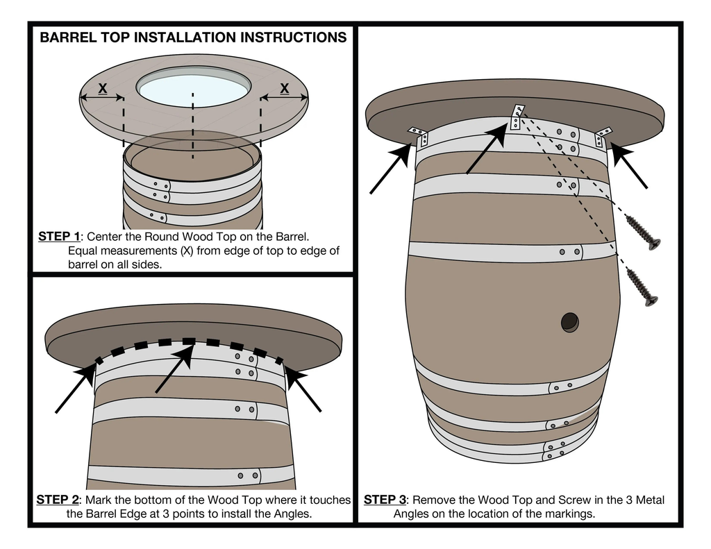 Whiskey & Wine Barrel Round Top with Glass Center — Wire-Brushed Oak, Fits 53–59 Gal