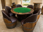 Whiskey & Wine Barrel Game Table Set — Poker Top and Dining Top Included, 6 Chairs