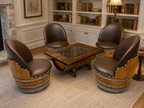 Whiskey & Wine Barrel Armchair with Hidden Safe — Memory Foam, Brown Upholstery