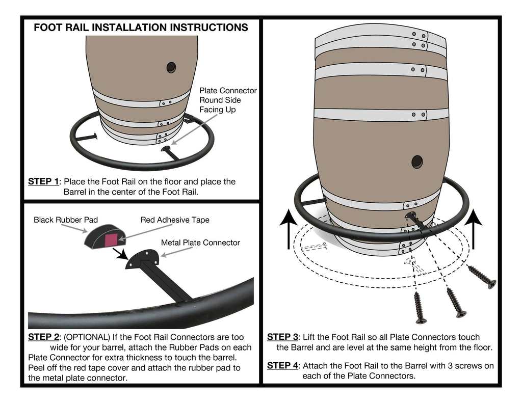 Whiskey & Wine Barrel DIY Bistro Kit — Table Top, Foot Rail & Stools