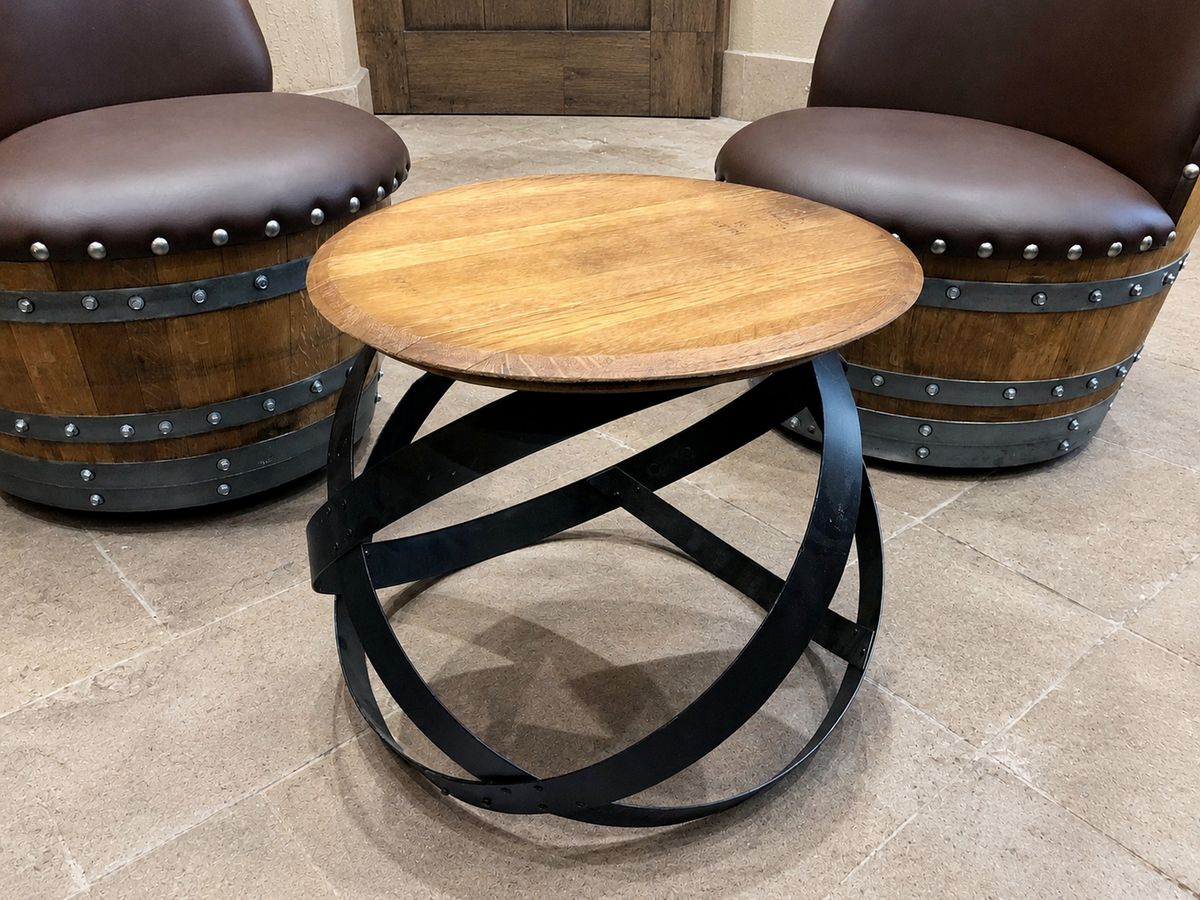 Whiskey & Wine Barrel Hoop Table Set — 2 Chairs, Black Edition
