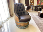 Luxury Whiskey & Wine Barrel Captain Chair — Memory Foam, Brown Upholstery