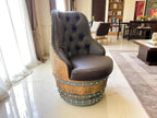 Luxury Whiskey & Wine Barrel Captain Chair Corner Set — Two Chairs & Corner Table