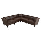 Man cave Sofa Couch for garage, Living Room, L Shaped Reversible Modern Chesterfield Sofa with Rolled Arms and Nailhead, 5 Seat Tufted Couch for Small or Large Space(Dark Brown) PU Leather