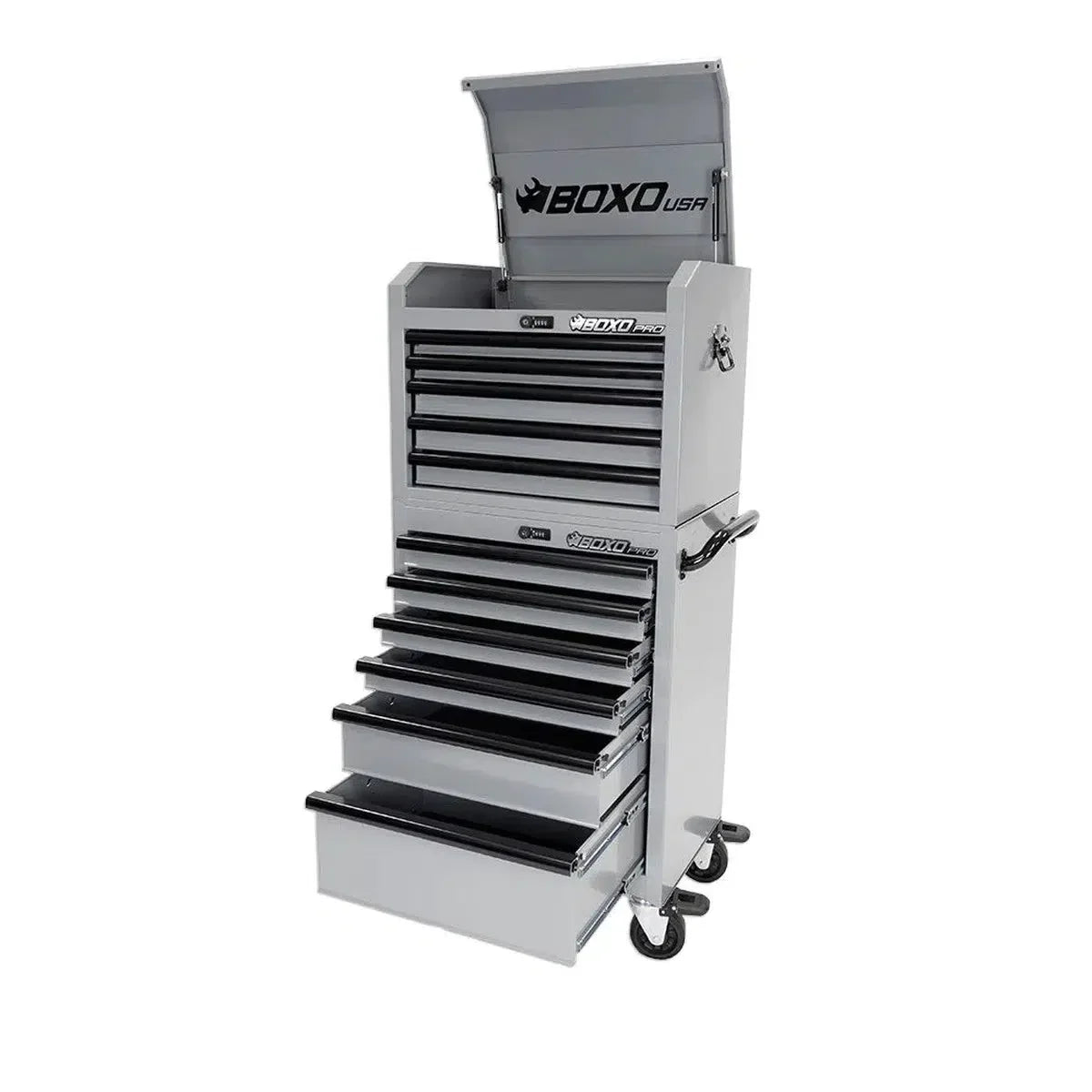 BoxoUSA Pro Series 26" 11-Drawer Rolling Tool Box Combo – Nardo Grey
