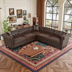 Man cave Sofa Couch for garage, Living Room, L Shaped Reversible Modern Chesterfield Sofa with Rolled Arms and Nailhead, 5 Seat Tufted Couch for Small or Large Space(Dark Brown) PU Leather