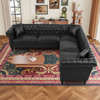 Sectional Sofa Couch for Living Room, L Shaped Reversible Modern Chesterfield Sofa with Rolled Arms and Nailhead, 5 Seat Tufted Couch for Small or Large Space(Black) PU Leather