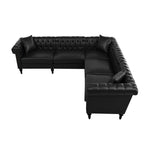 Sectional Sofa Couch for Living Room, L Shaped Reversible Modern Chesterfield Sofa with Rolled Arms and Nailhead, 5 Seat Tufted Couch for Small or Large Space(Black) PU Leather