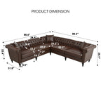 Man cave Sofa Couch for garage, Living Room, L Shaped Reversible Modern Chesterfield Sofa with Rolled Arms and Nailhead, 5 Seat Tufted Couch for Small or Large Space(Dark Brown) PU Leather