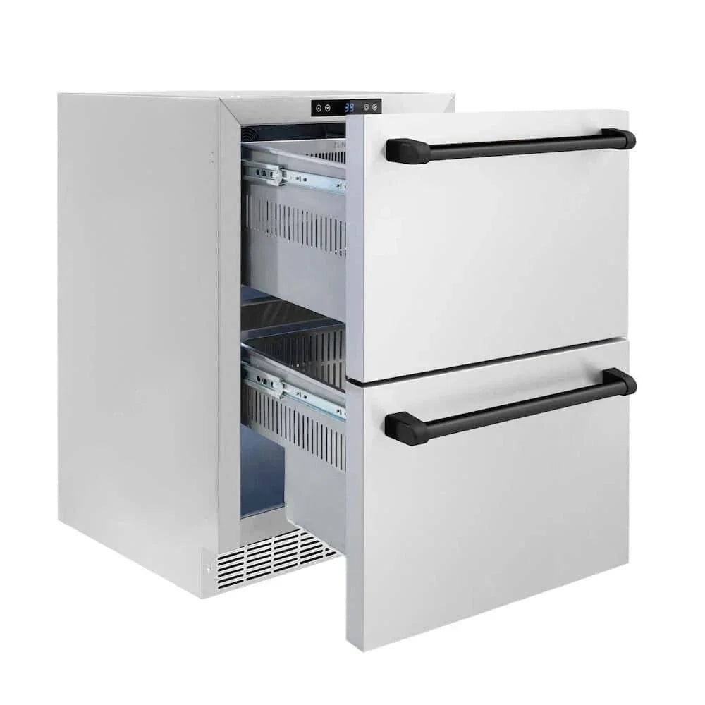 ZLINE 24" Touchstone 168 Can Outdoor-Rated Dual Refrigerator Drawer, Matte Black, RDSOZ-ST-24-MB