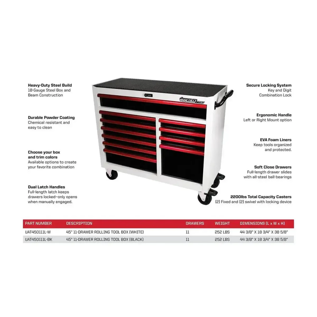 BoxoUSA Pro Series 45" 11-Drawer Bottom Roll Tool Cabinet