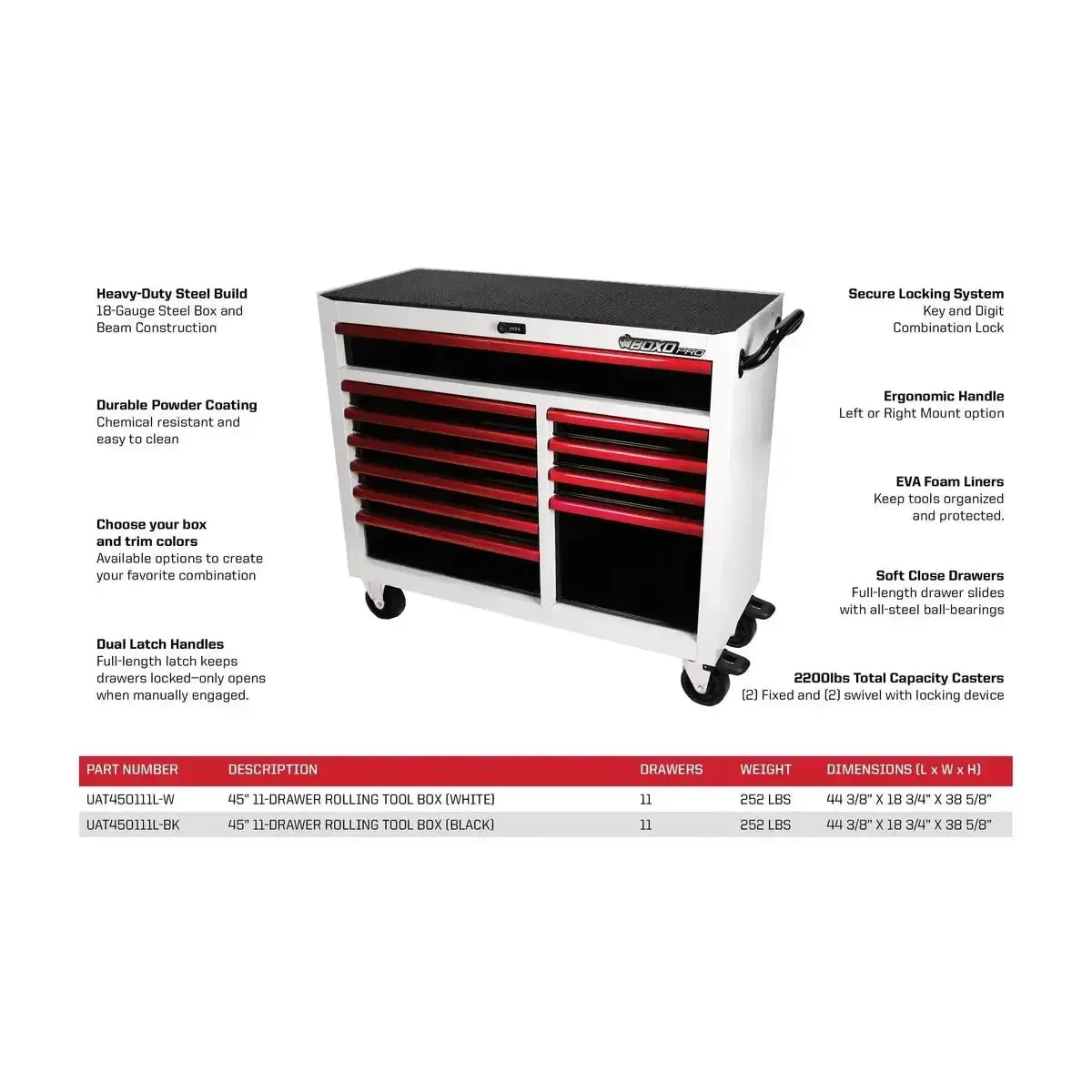 BoxoUSA Pro Series 45" 11-Drawer Bottom Roll Tool Cabinet