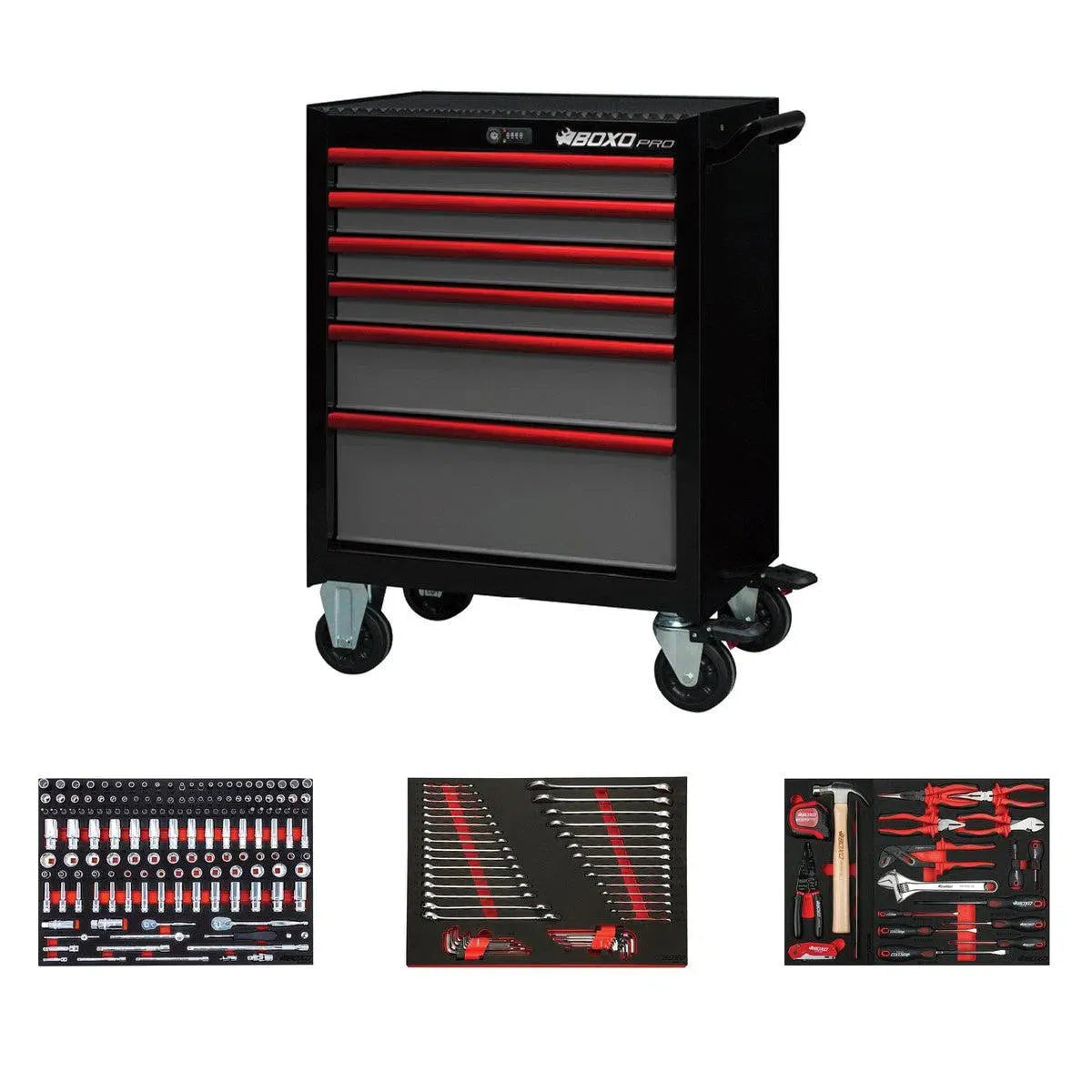 BoxoUSA Pro Series Loaded 26" 6-Drawer Rolling Tool Box Combo (222-Piece Set)