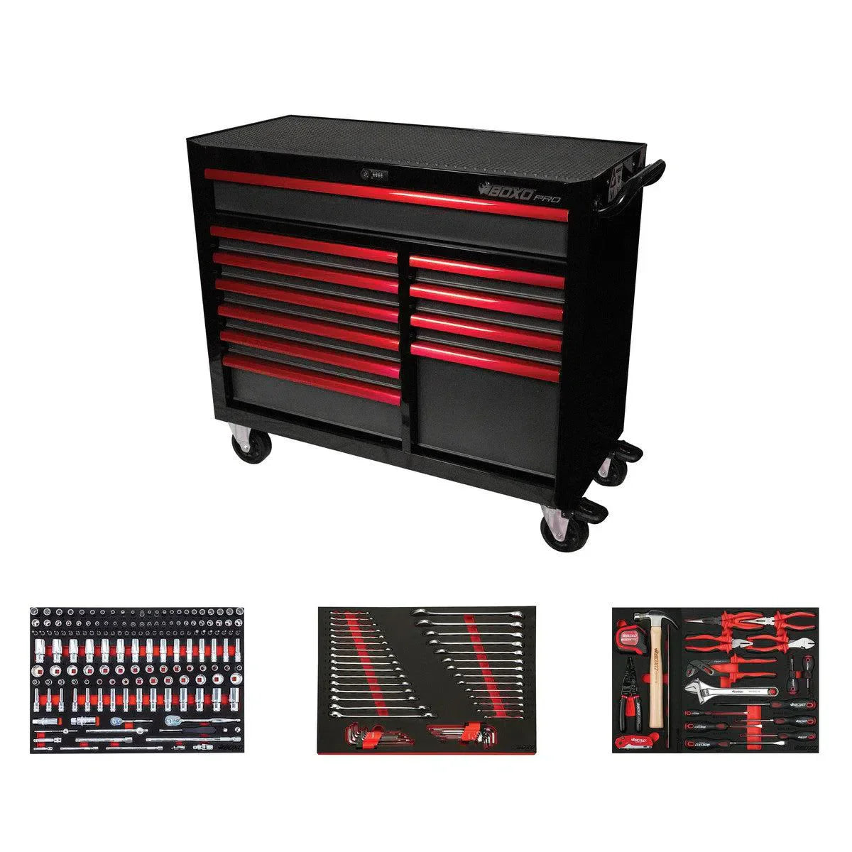 BoxoUSA Pro Series Loaded 45" 11-Drawer Rolling Tool Box Combo (222-Piece Set)