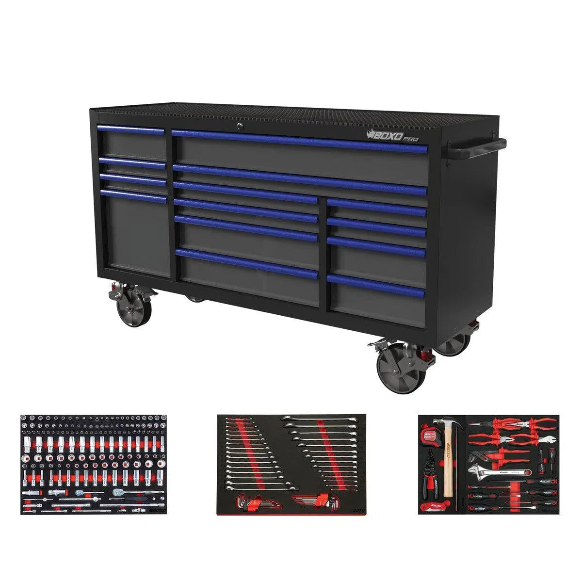 BoxoUSA Pro Series Loaded 72" 14-Drawer Rolling Tool Box Combo (222-Piece Set)
