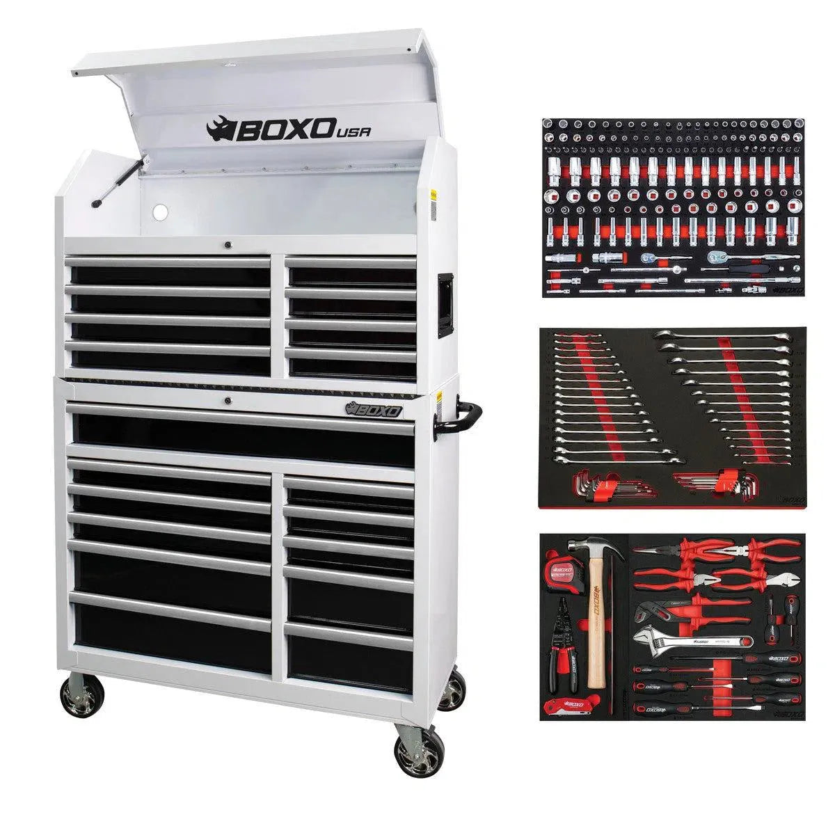 BoxoUSA Tech Series Loaded 41" 19-Drawer Rolling Tool Box Combo (222-Piece Set)