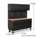 Overhead Pro 72" Rolling Tool Chest | 79" Tall | 24" Deep | 14 Drawers | Overheads | Pegboard & Power Strip