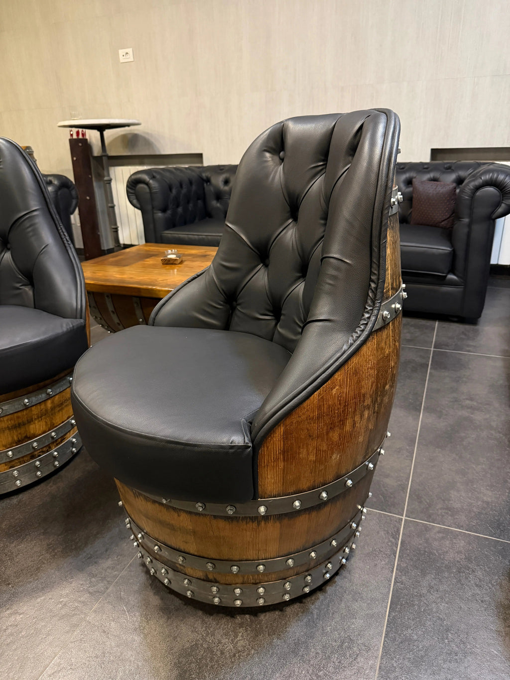 Luxury Whiskey & Wine Barrel Captain Chair — Memory Foam, Brown Upholstery