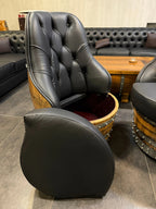 Luxury Whiskey & Wine Barrel Captain Chair — Memory Foam, Brown Upholstery