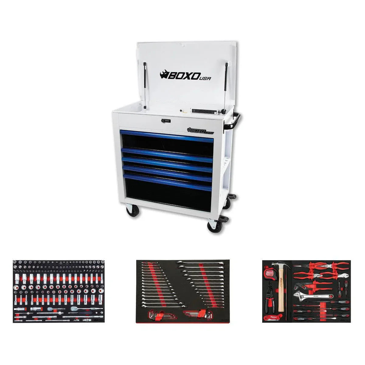 BoxoUSA Pro Series Loaded 35" 5-Drawer Flip-Top Service Cart (222-Piece Set)