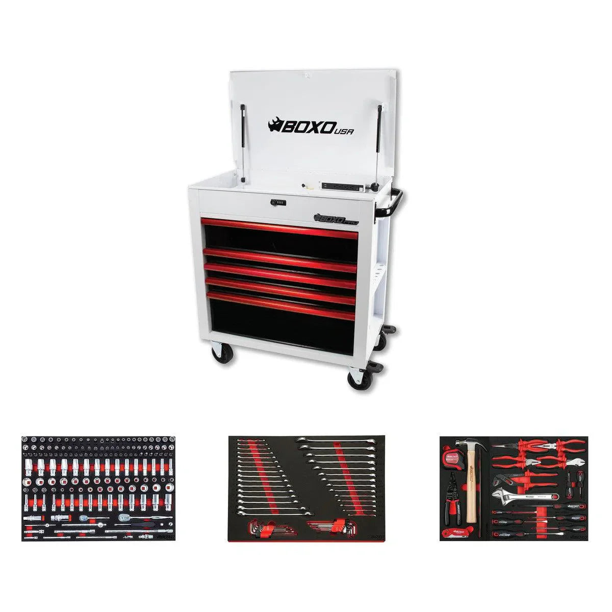 BoxoUSA Pro Series Loaded 35" 5-Drawer Flip-Top Service Cart (222-Piece Set)