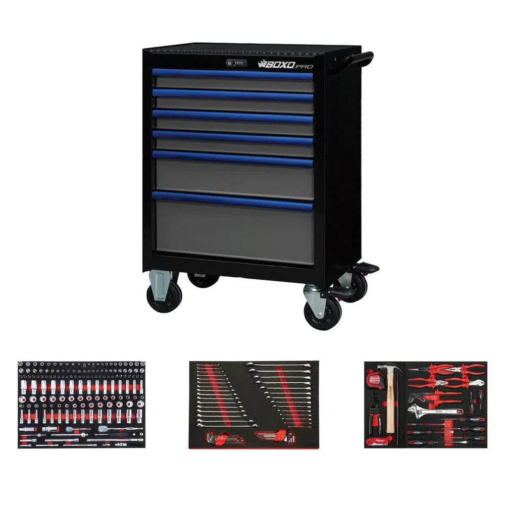 BoxoUSA Pro Series Loaded 26" 6-Drawer Rolling Tool Box Combo (222-Piece Set)