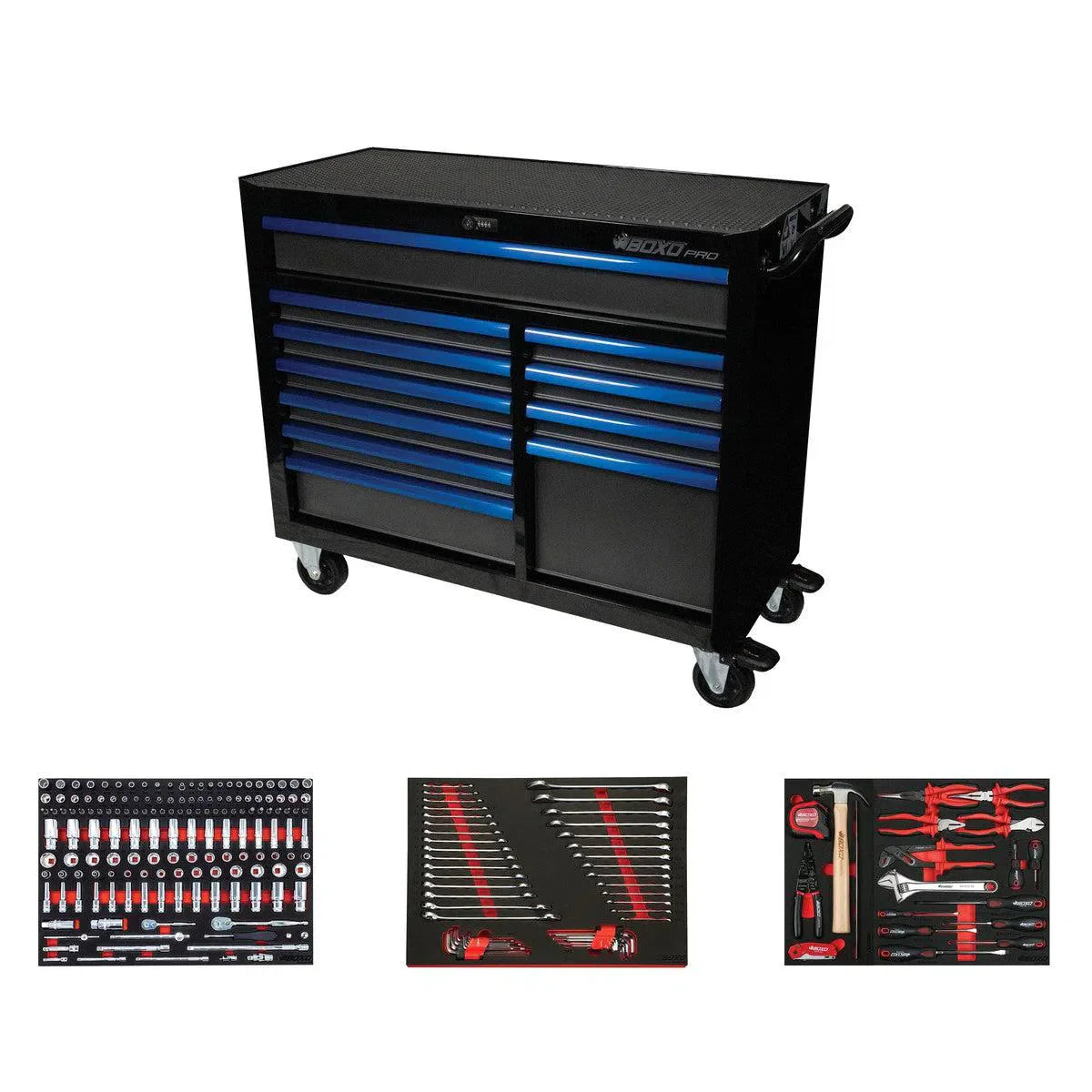 BoxoUSA Pro Series Loaded 45" 11-Drawer Rolling Tool Box Combo (222-Piece Set)