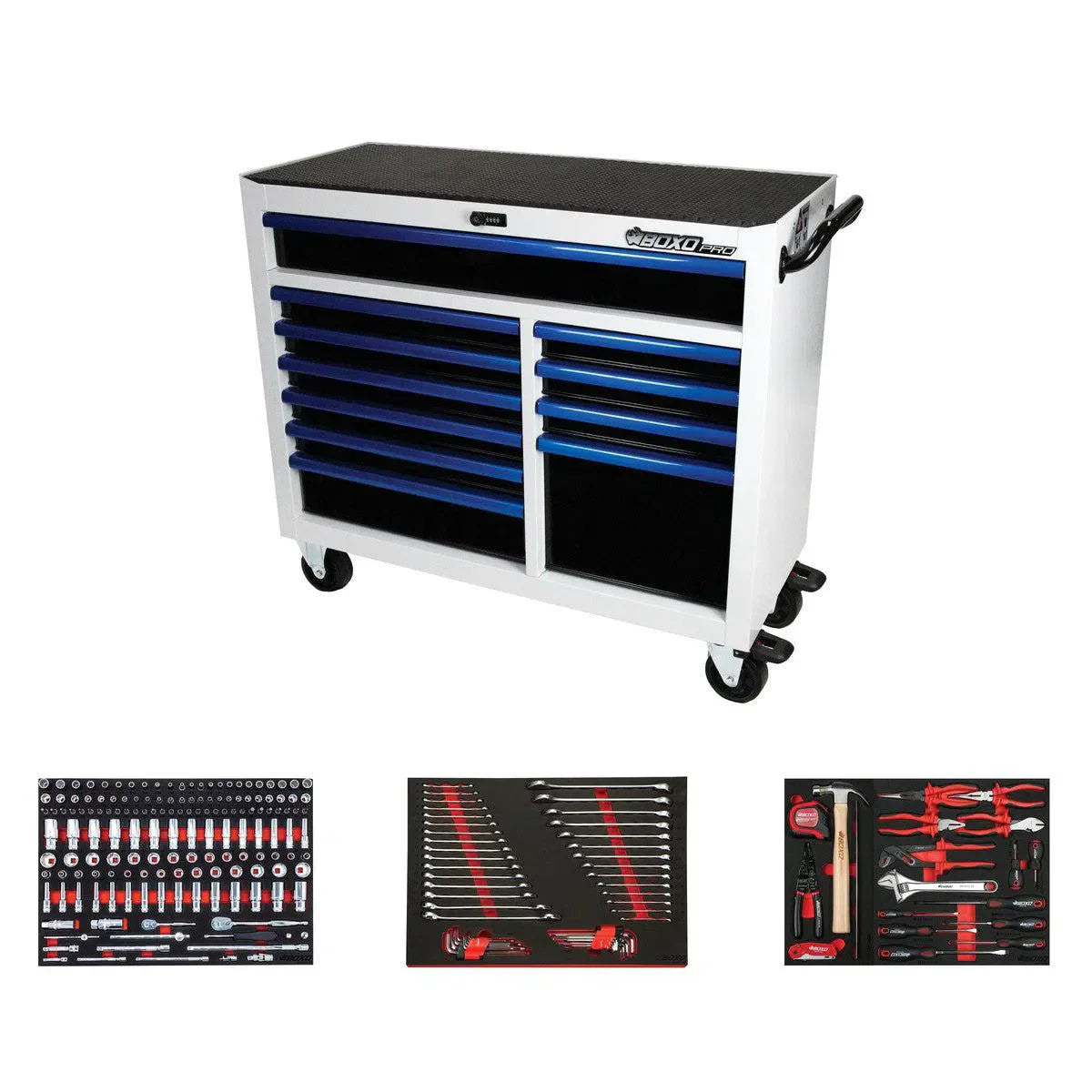 BoxoUSA Pro Series Loaded 45" 11-Drawer Rolling Tool Box Combo (222-Piece Set)
