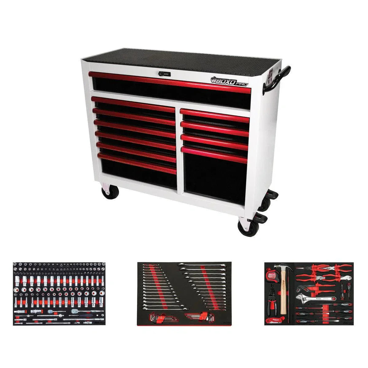 BoxoUSA Pro Series Loaded 45" 11-Drawer Rolling Tool Box Combo (222-Piece Set)