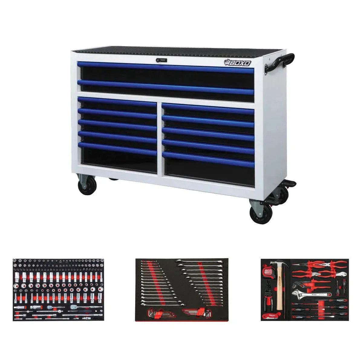 BoxoUSA Pro Series Loaded 53" 12-Drawer Rolling Tool Box Combo (222-Piece Set)