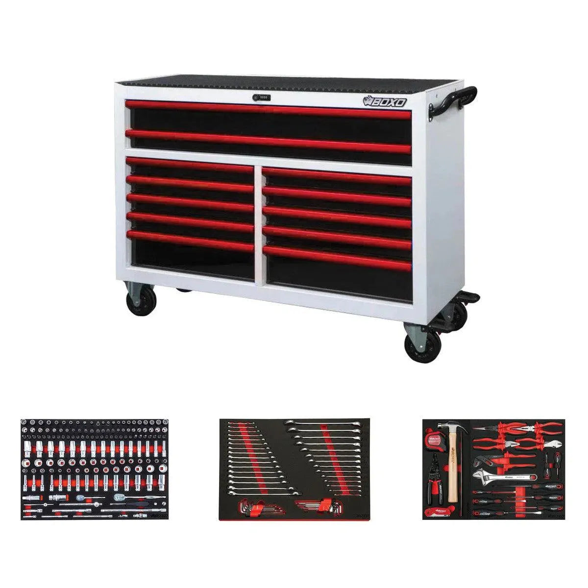 BoxoUSA Pro Series Loaded 53" 12-Drawer Rolling Tool Box Combo (222-Piece Set)