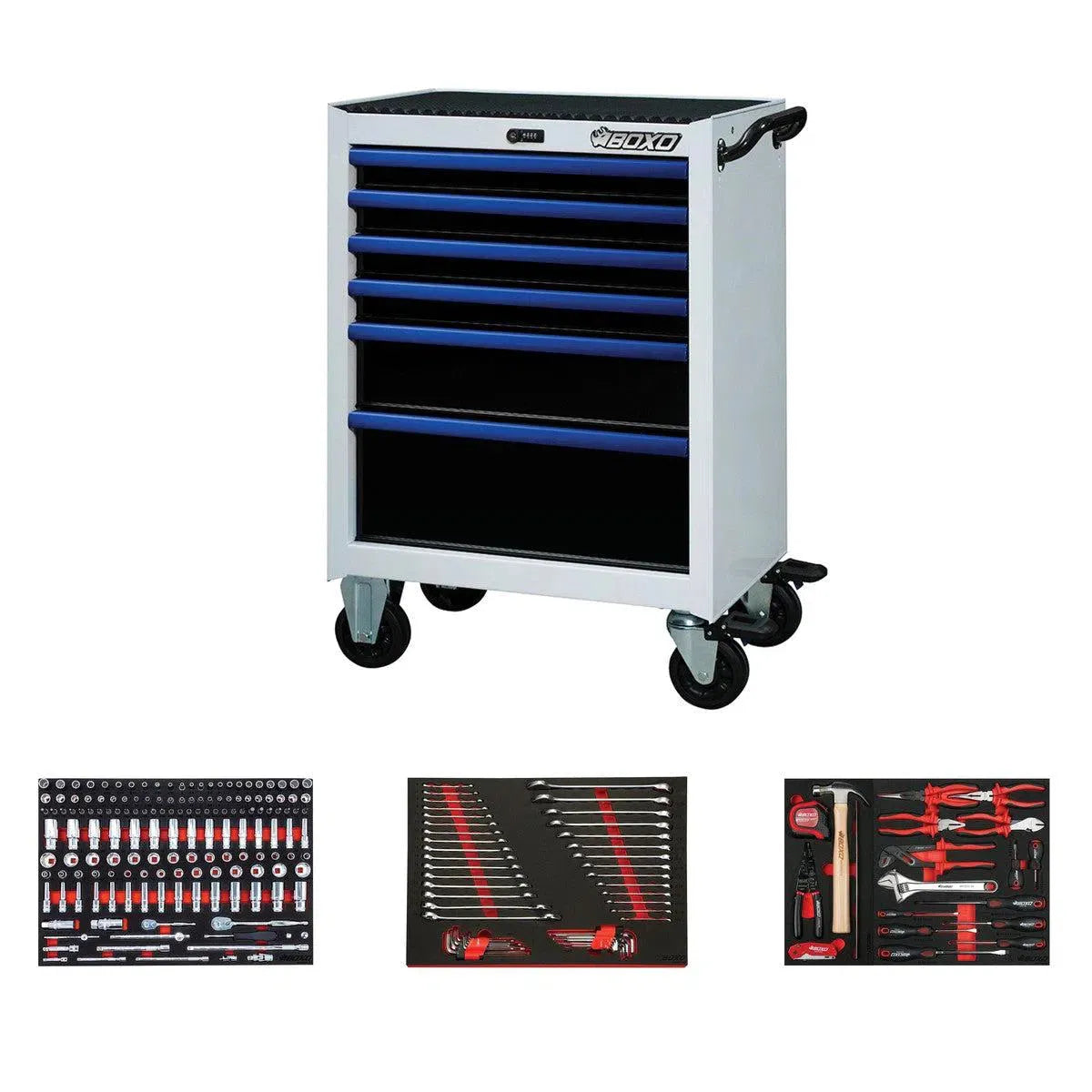 BoxoUSA Pro Series Loaded 26" 6-Drawer Rolling Tool Box Combo (222-Piece Set)
