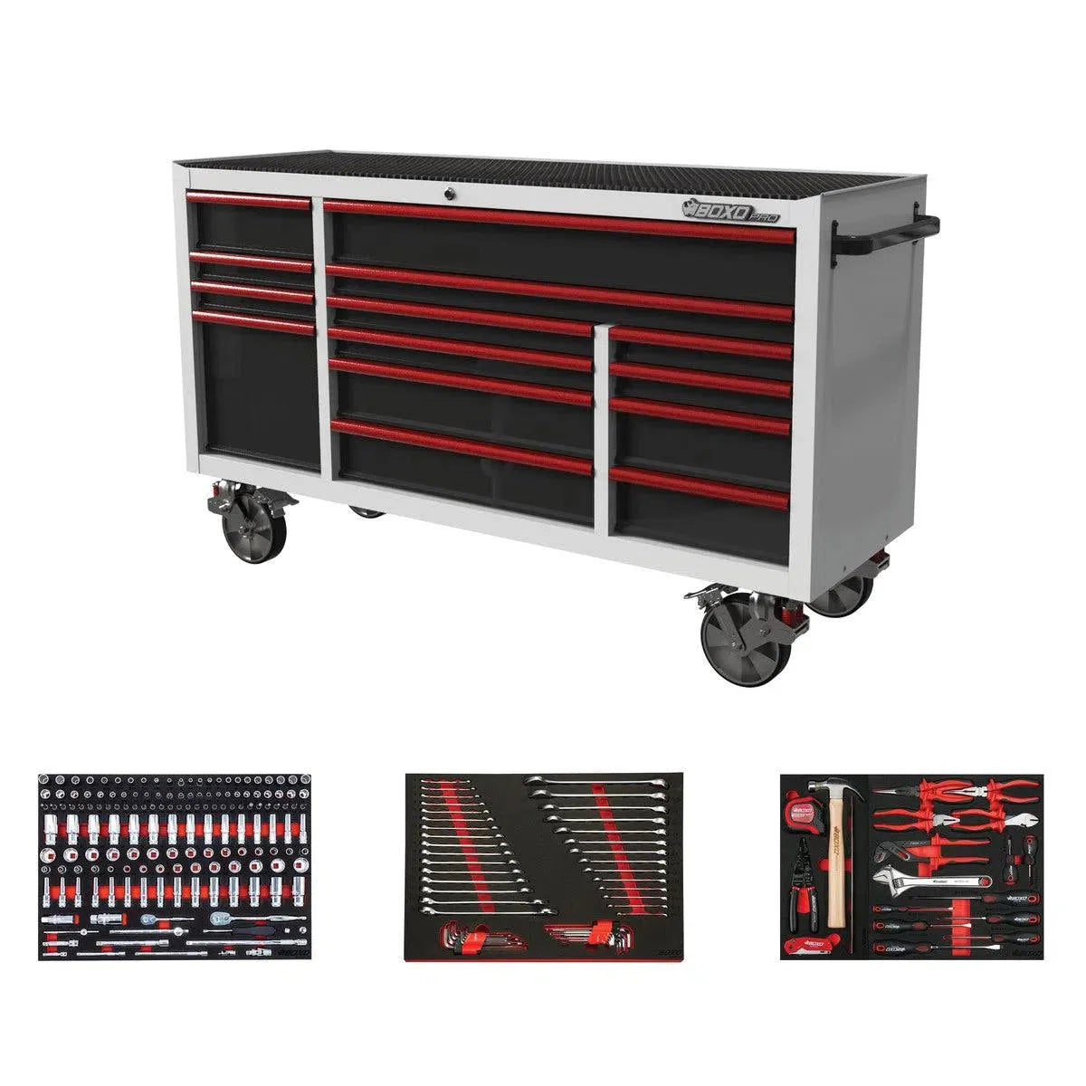 BoxoUSA Pro Series Loaded 72" 14-Drawer Rolling Tool Box Combo (222-Piece Set)