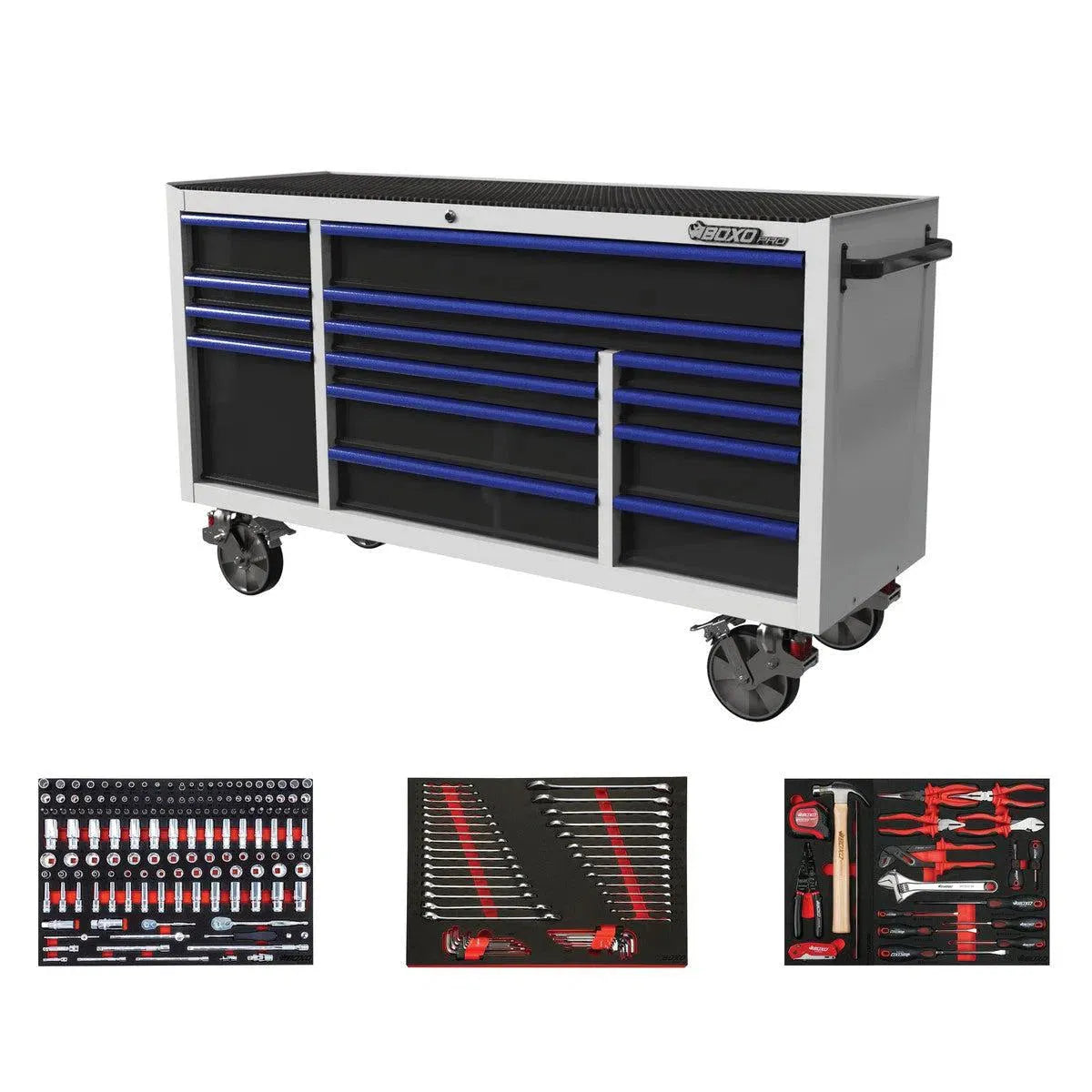 BoxoUSA Pro Series Loaded 72" 14-Drawer Rolling Tool Box Combo (222-Piece Set)