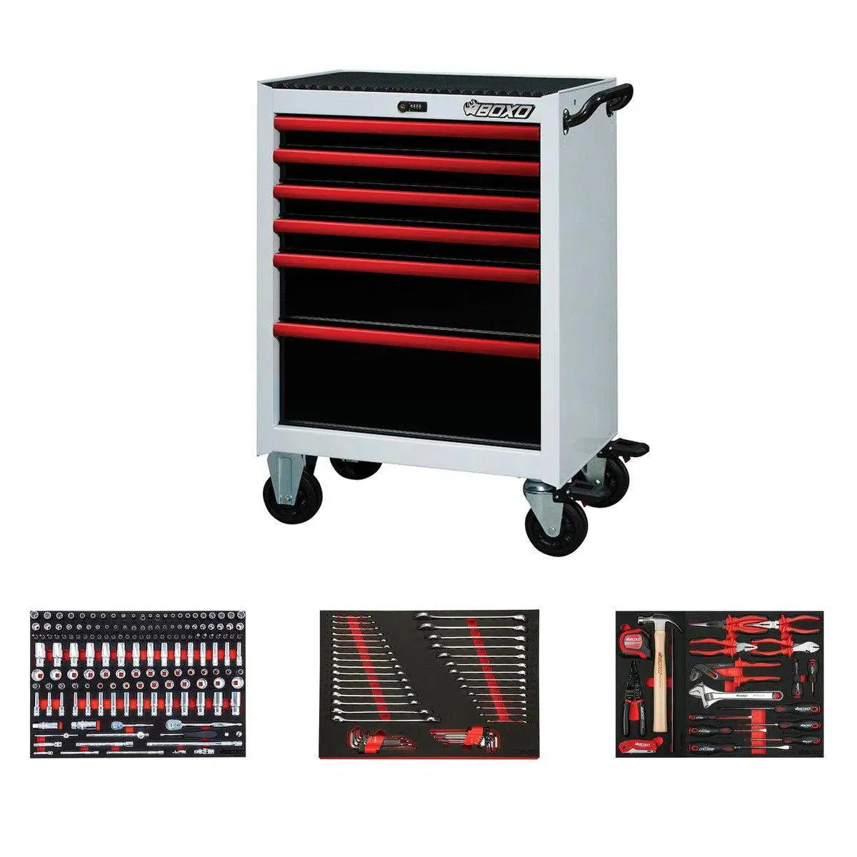 BoxoUSA Pro Series Loaded 26" 6-Drawer Rolling Tool Box Combo (222-Piece Set)