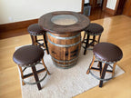 Multi-Use Whiskey & Wine Barrel Bar Set — Glass Top, Cabinet Storage