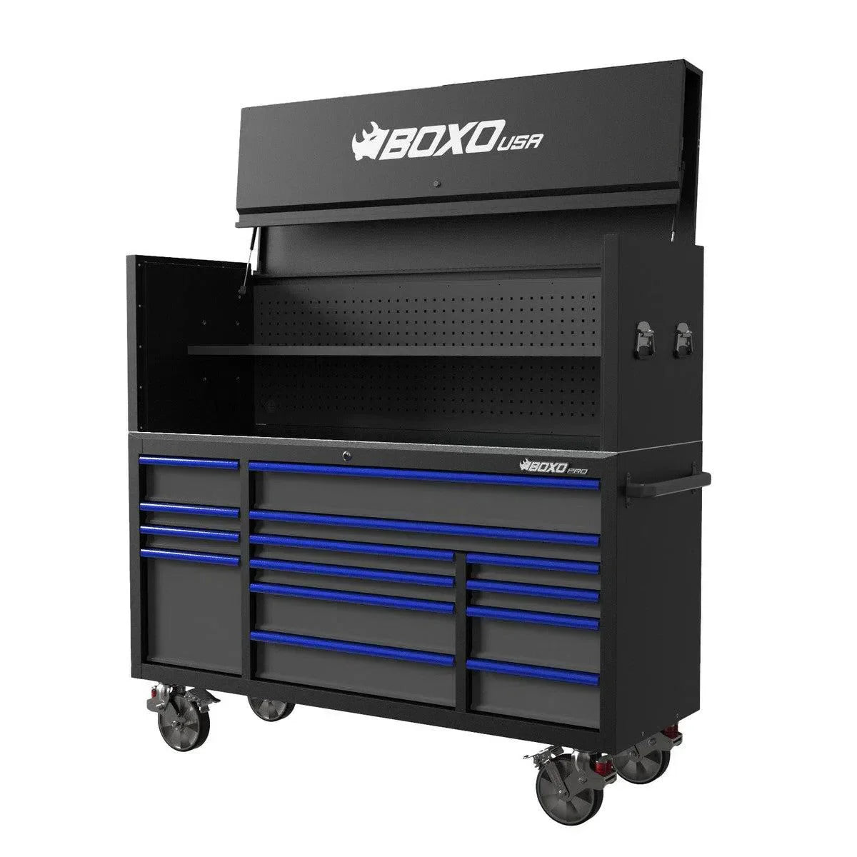 BoxoUSA Pro Series 72" 14-Drawer Rolling Tool Box with Garage Top