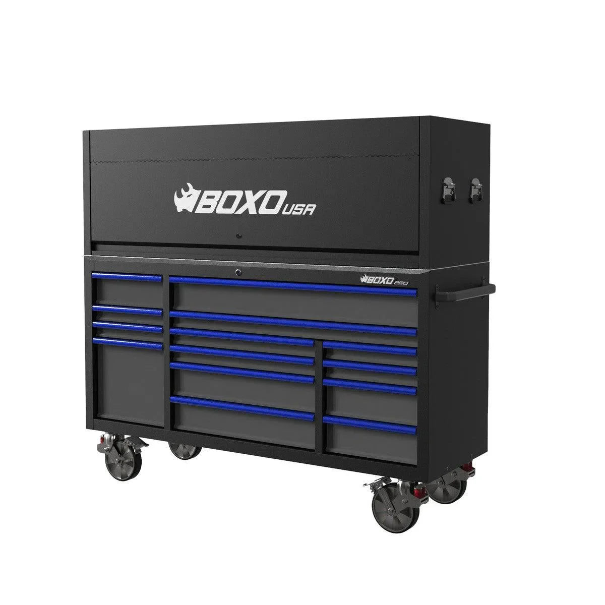 BoxoUSA Pro Series 72" 14-Drawer Rolling Tool Box with Garage Top