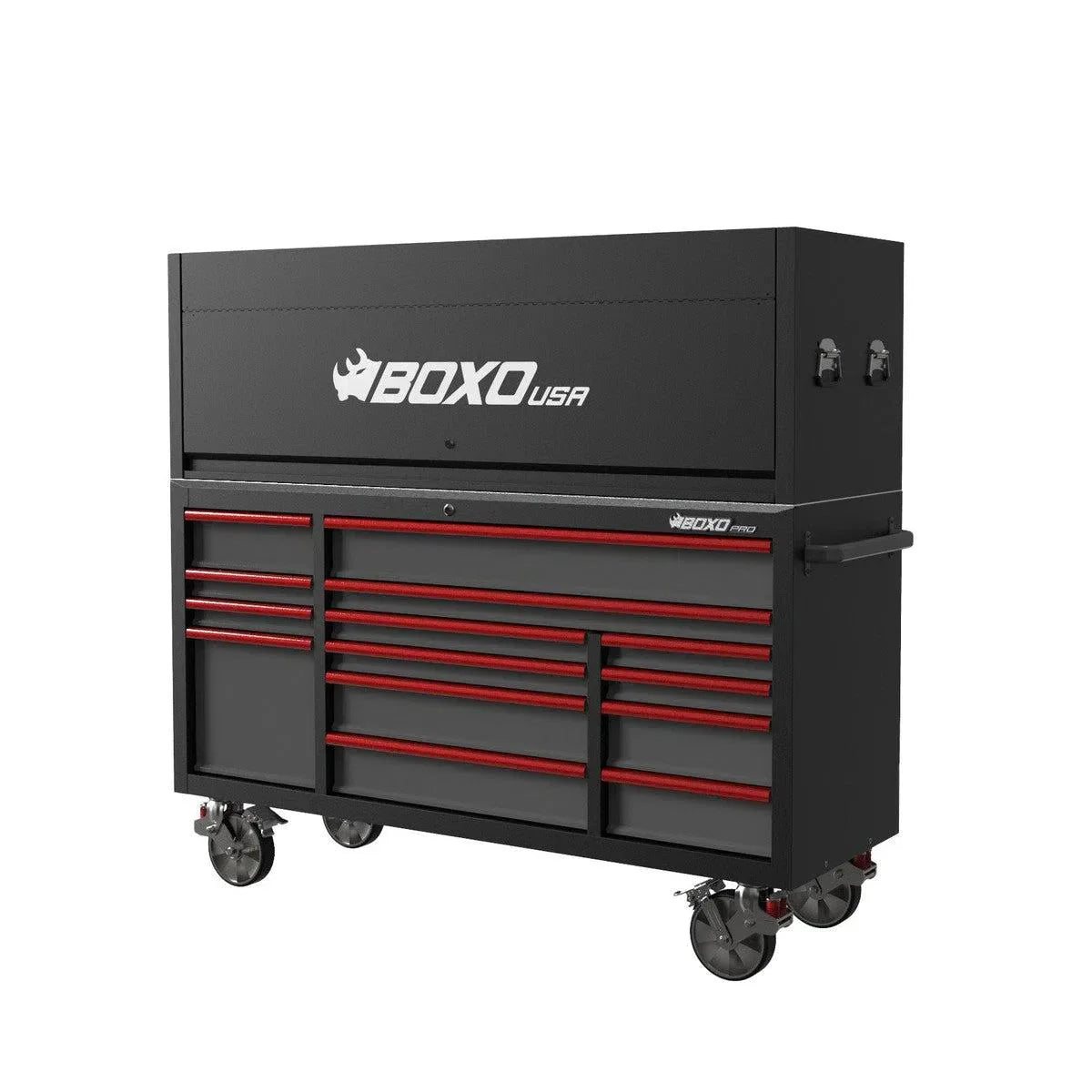 BoxoUSA Pro Series 72" 14-Drawer Rolling Tool Box with Garage Top