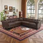 Man cave Sofa Couch for garage, Living Room, L Shaped Reversible Modern Chesterfield Sofa with Rolled Arms and Nailhead, 5 Seat Tufted Couch for Small or Large Space(Dark Brown) PU Leather