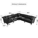 Sectional Sofa Couch for Living Room, L Shaped Reversible Modern Chesterfield Sofa with Rolled Arms and Nailhead, 5 Seat Tufted Couch for Small or Large Space(Black) PU Leather