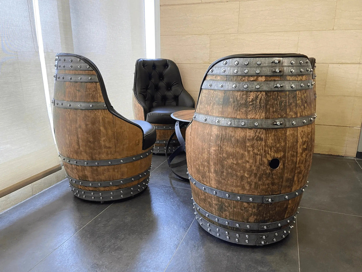 Luxury Whiskey & Wine Barrel Captain Chair — Memory Foam, Brown Upholstery